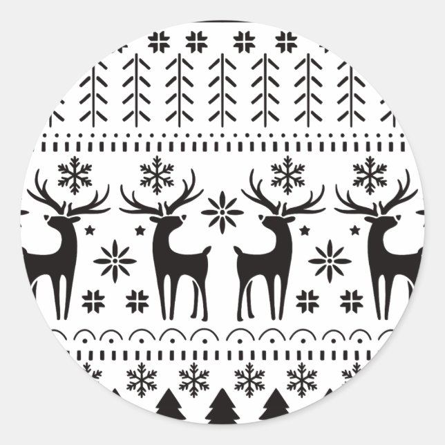 Modern Folk Art Christmas Reindeer  Classic Round Sticker (Front)