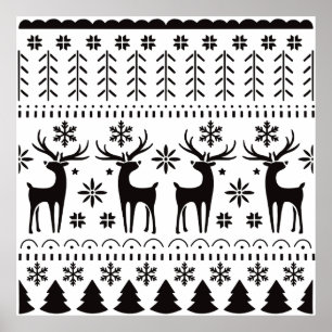Modern Folk Art Christmas Reindeer Holiday Poster