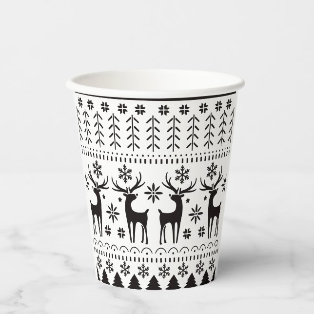 Modern Folk Art Christmas Reindeer Paper Cups (Front)