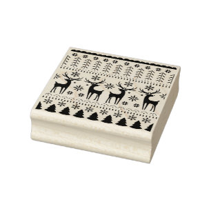 Modern Folk Art Christmas Reindeer Rubber Stamp