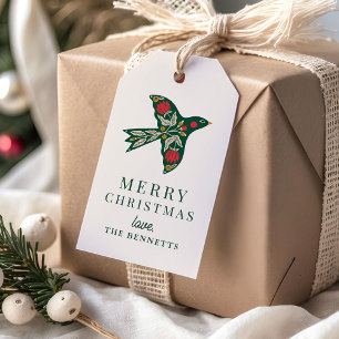 Modern Folk Art Floral Bird Christmas Holiday Gift Tags