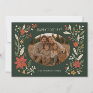 Modern Folk Art Oval Photo Christmas Holiday Card