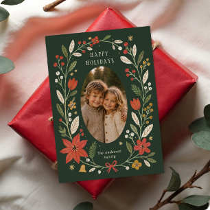 Modern Folk Art Oval Photo Christmas Holiday Card