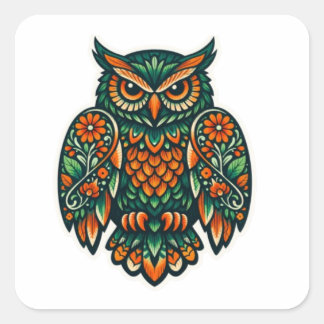 Modern Folk Art Owl Square Sticker