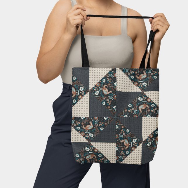Modern Folk Art Pinwheel Patchwork Quilt Style  Tote Bag (Creator Uploaded)