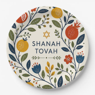 Modern Folk Art Shana Tovah Botanical Paper Plate