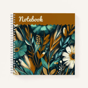  Modern Folk Art – Teal Copper Wildflowers Top  Notebook