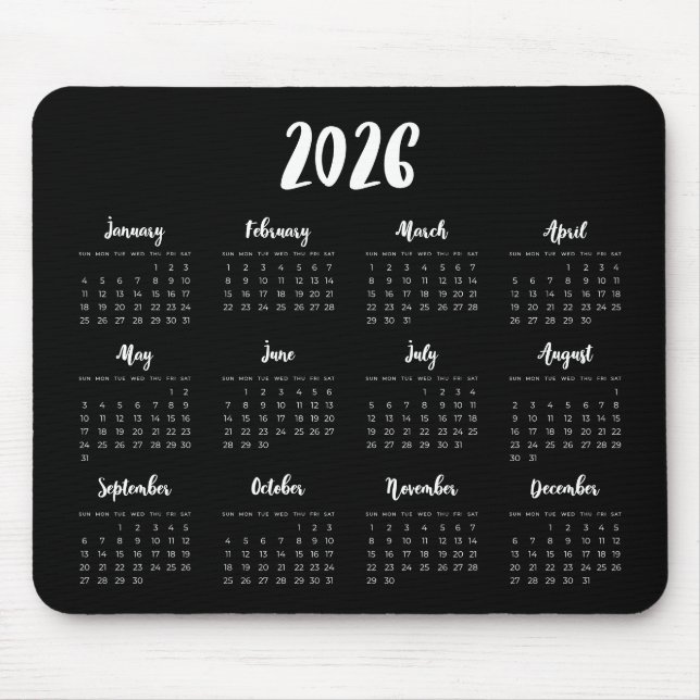 Modern font 2026 Black calendar Mouse Pad (Front)