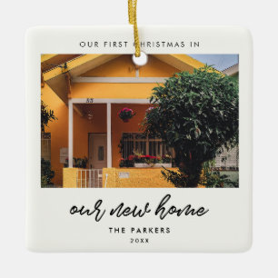 Modern font First Christmas in our new home Ceramic Ornament