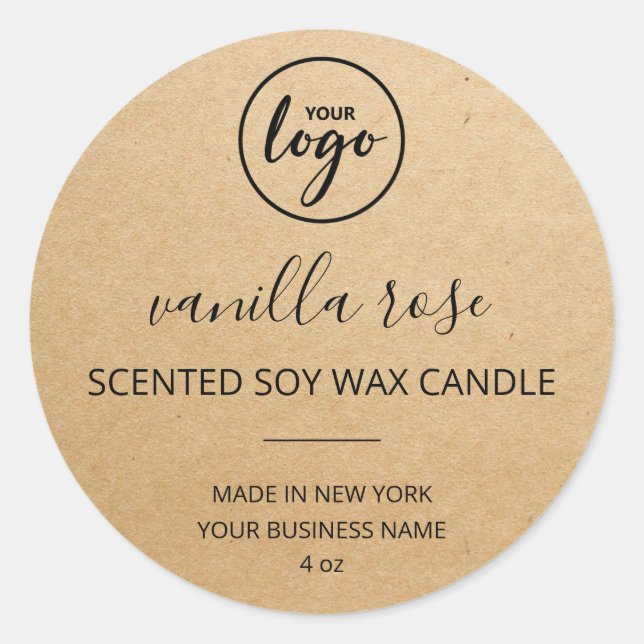 Modern Font Kraft Paper Candle Logo Labels (Front)