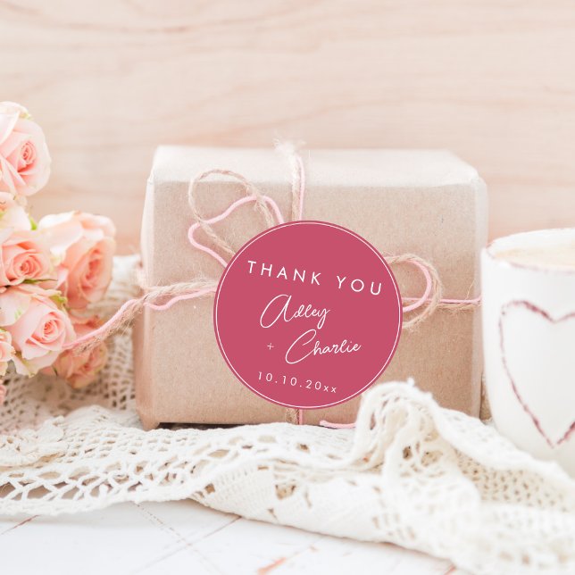 Modern Font Magenta Thank You Wedding Favour Tag (Creator Uploaded)