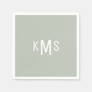 Modern Font Monogram Light Sage Cocktail  Napkins
