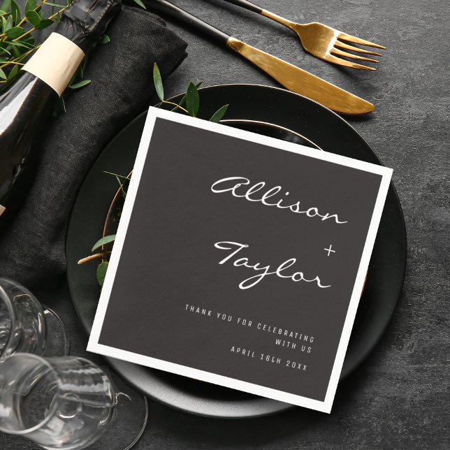 Modern Font Muted Black Couples Names Wedding Napkin (Creator Uploaded)