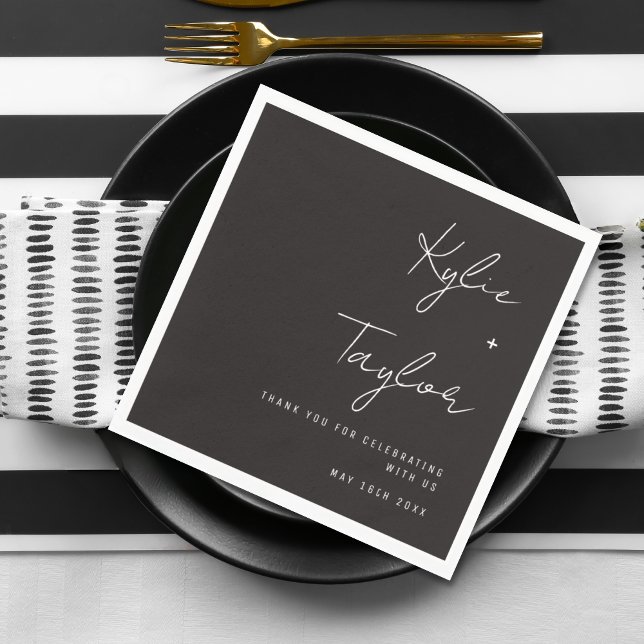 Modern Font Muted Black Couples Names Wedding Napkin (Creator Uploaded)