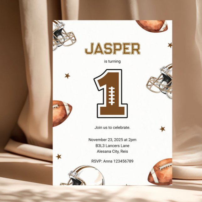 Modern Football 1st Birthday Invitation (First Year Down Football | 1st Birthday Party Invitation)