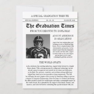 Modern Football Player Newspaper Photo Graduation Invitation