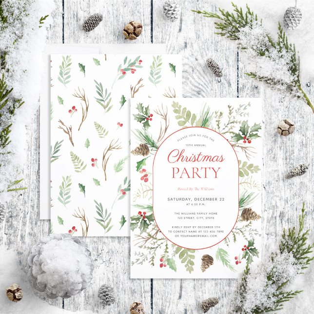 Modern Forest Berry Pinecone Christmas Party Invitation (Creator Uploaded)