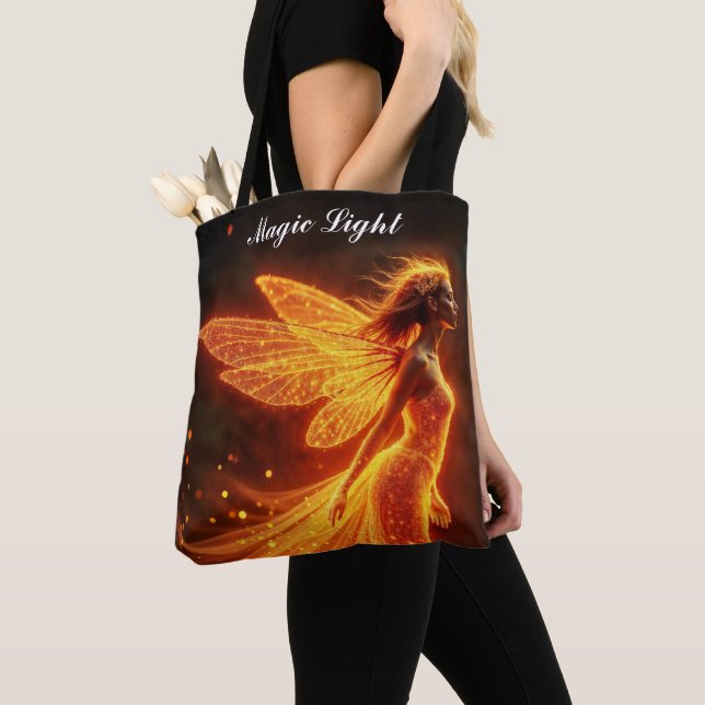 Modern forest fire creatures fly colourful fairy  tote bag (Close Up)