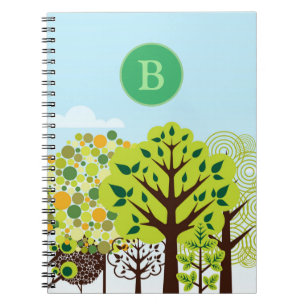 Modern Forest Garden Art Green Nature Monogram Notebook