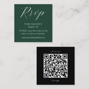 Modern Forest Green and Black QR code RSVP Enclosure Card
