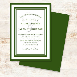 Modern Forest Green Border Simple Wedding Invitation