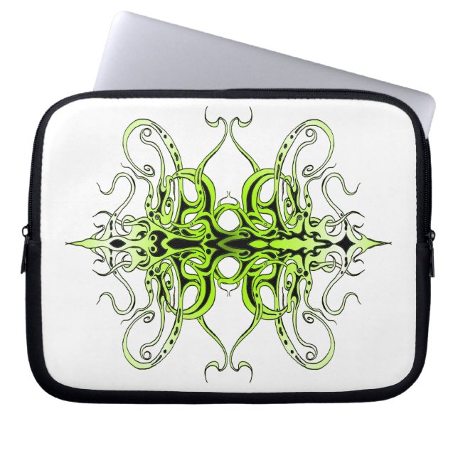 Modern Forest Green Celtic-Inspired Tribal Tattoo  Laptop Sleeve (Front)