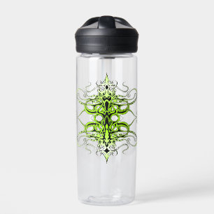 Modern Forest Green Celtic-Inspired Tribal Tattoo Water Bottle