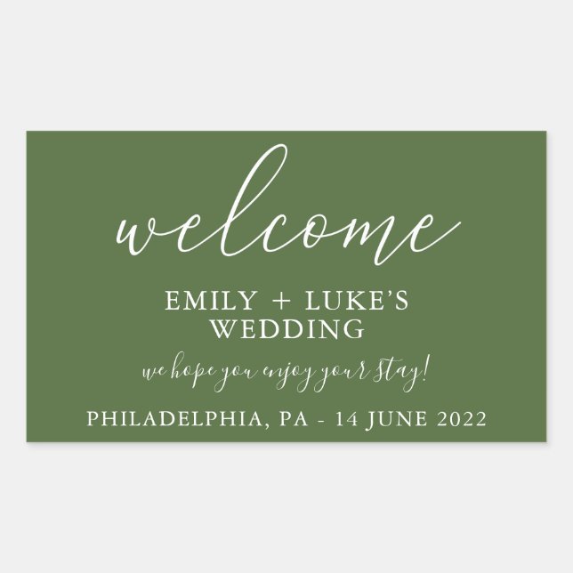 Modern Forest Green Custom Wedding Welcome   Rectangular Sticker (Front)