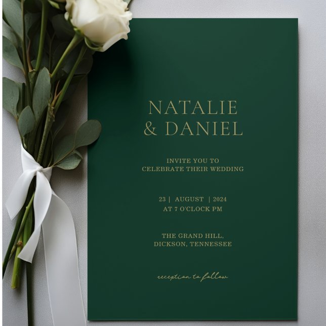 Modern Forest Green & Gold Chic Wedding Invitation (Creator Uploaded)