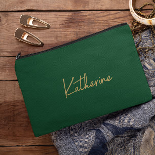 Modern Forest Green & Gold Cosmetic Accessory Pouch