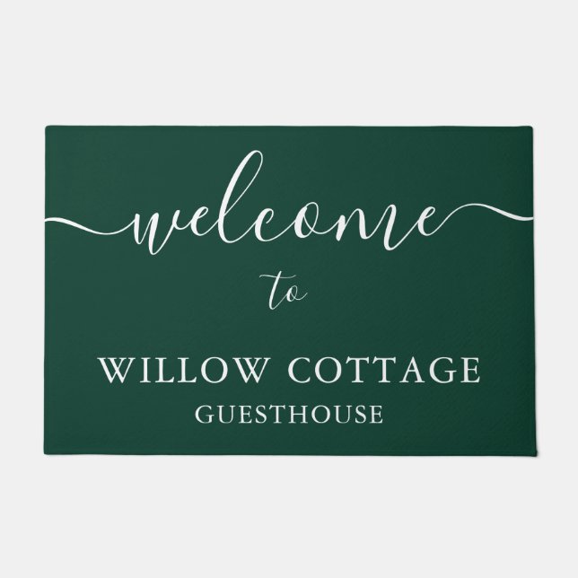 Modern Forest Green Guesthouse Welcome Doormat (Front)