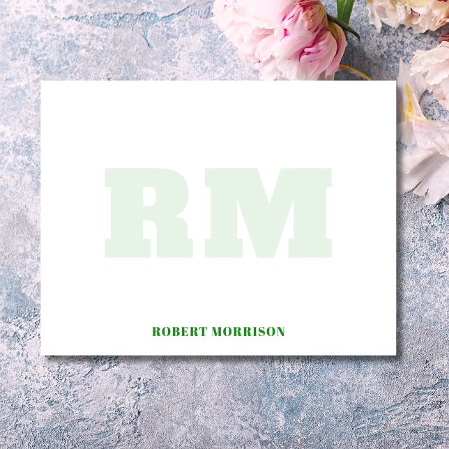 Modern Forest Green Monogram Stationery Note Card (Creator Uploaded)