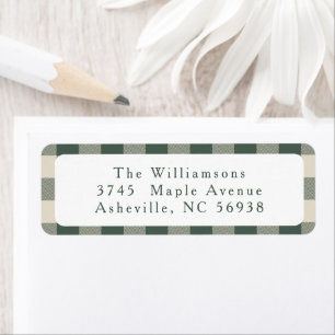 Modern Forest Green Plaid Christmas Return Address