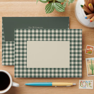 Modern Forest Green Plaid Christmas Return Address Envelope