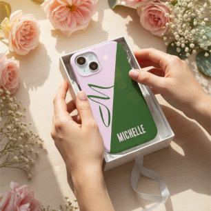 Modern Forest Green & Soft Pink Two Tone Monogram iPhone 15 Case