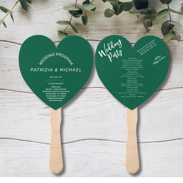Modern Forest Green Wedding  Program Hand Fan (Creator Uploaded)