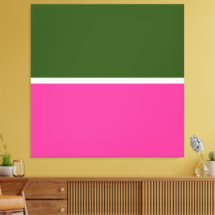 Modern Forest Green White Bold Pink Colour Block Canvas Print