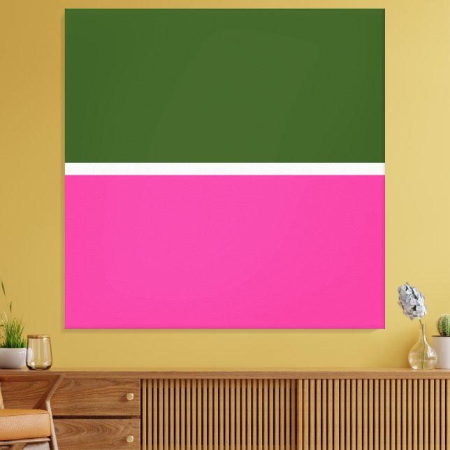 Modern Forest Green White Bold Pink Colour Block Canvas Print (Insitu(LivingRoom))