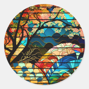 MODERN FOREST JAPANESE ART STYLE CLASSIC ROUND STICKER