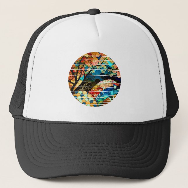 MODERN FOREST JAPANESE ART STYLE TRUCKER HAT (Front)
