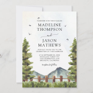 Modern Forest Mountain Rustic Watercolor Wedding Invitation