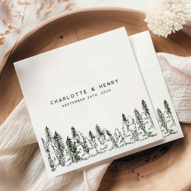 Modern Forest Pine Minimalist Evergreen Wedding Napkin (Creator Uploaded)