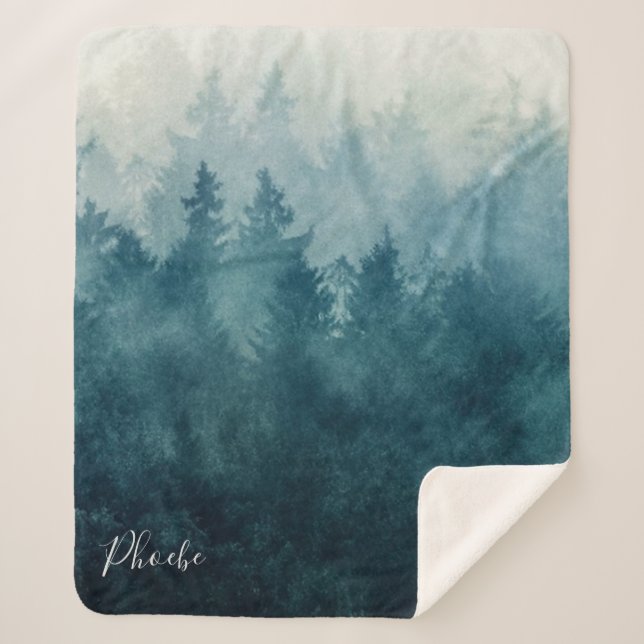 Modern Forest Print Personalised Sherpa Blanket (Front)