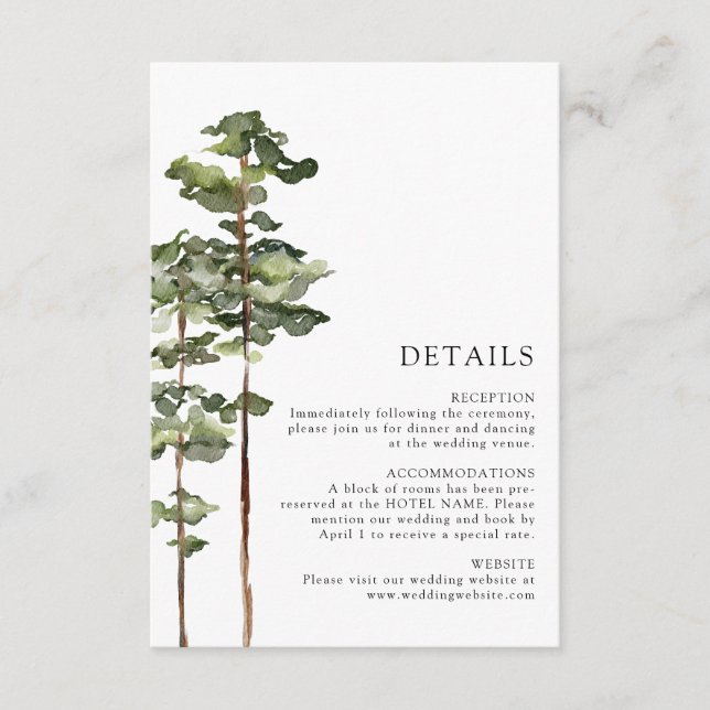 Modern Forest Wedding Details Enclosure Card (Front)