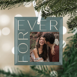 Modern Forever Couples Photo & Year Glass Tree Decoration