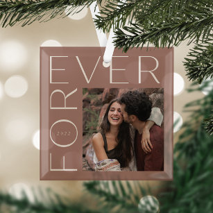 Modern Forever Couples Photo & Year Glass Tree Decoration