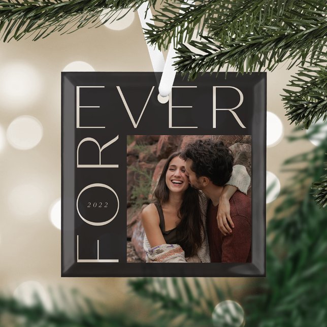 Modern Forever Couples Photo & Year Glass Tree Decoration (Creator Uploaded)