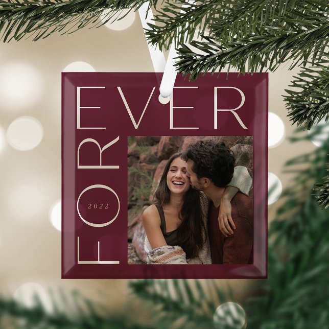 Modern Forever Couples Photo & Year Glass Tree Decoration (Creator Uploaded)