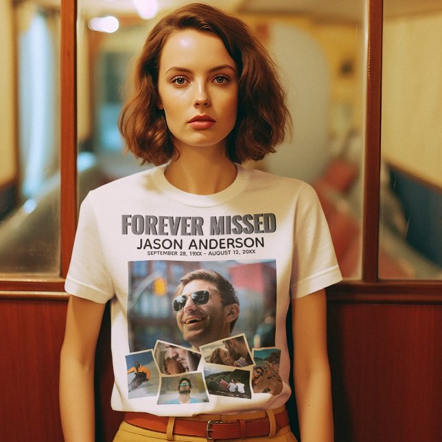 Modern Forever Missed Memorial Photo Collage T-Shirt (Creator Uploaded)