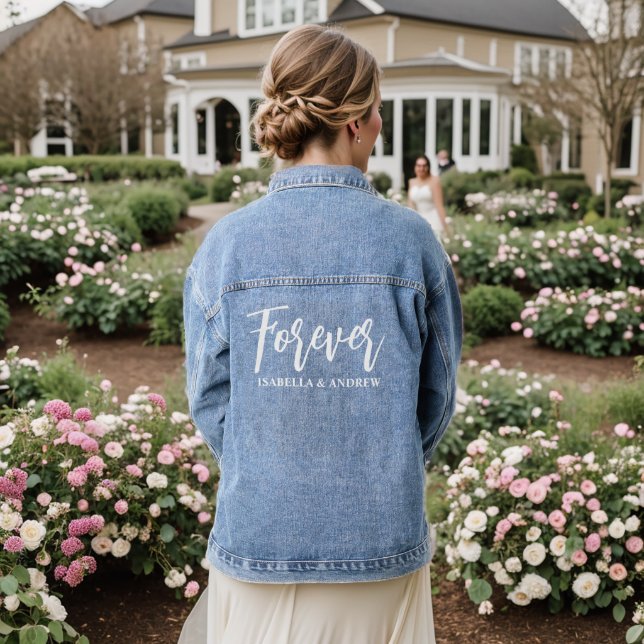 Modern Forever Newlywed Wedding Denim Jacket (Wedding Back)